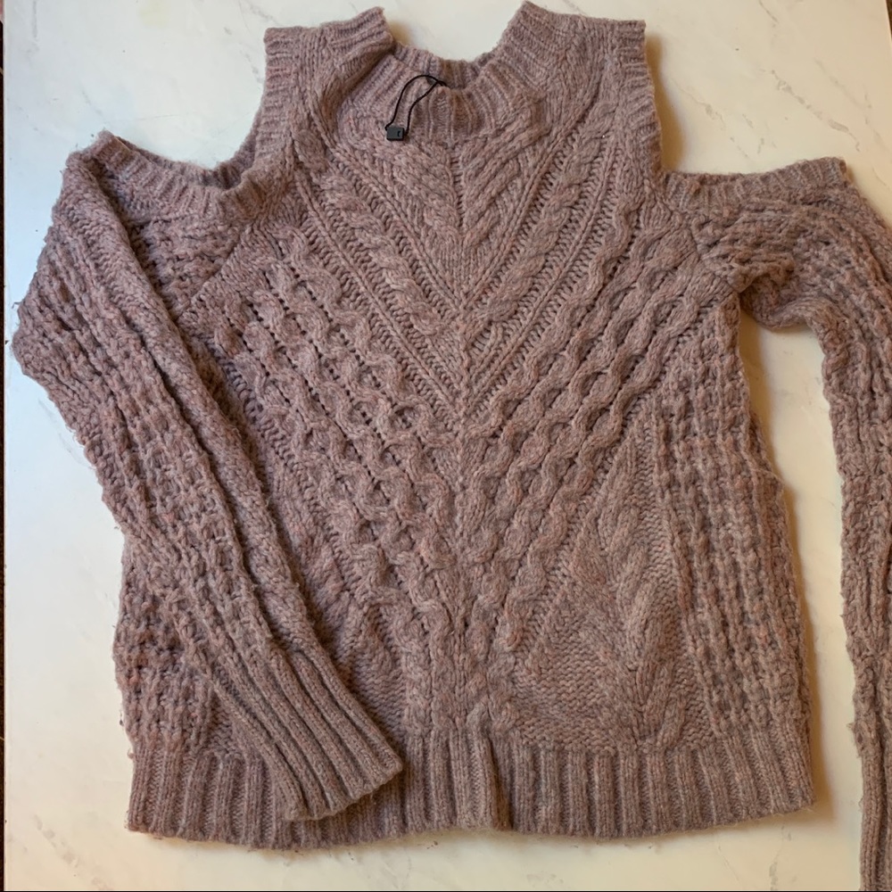 Express Mauve Cable Knit Cold Shoulder Sweater